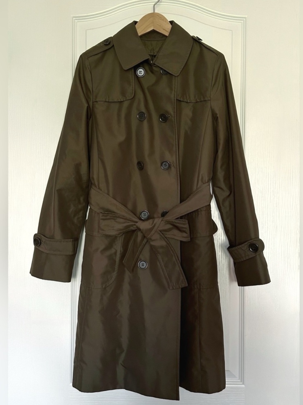 Uniqlo dark Olive Green/brown Double-Breasted Trench Coat with Tie Belt